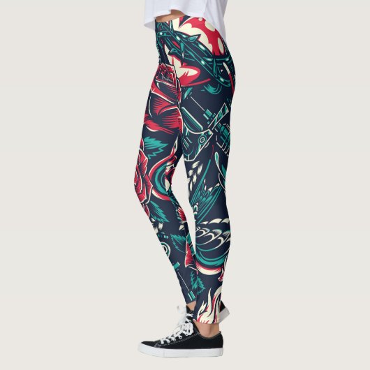 Vintage kleurrijke Tattoos Leggings (Links)