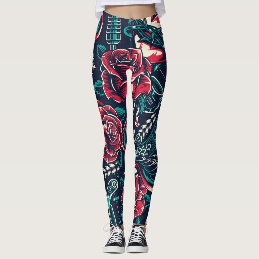 Vintage kleurrijke Tattoos Leggings (Voorkant)