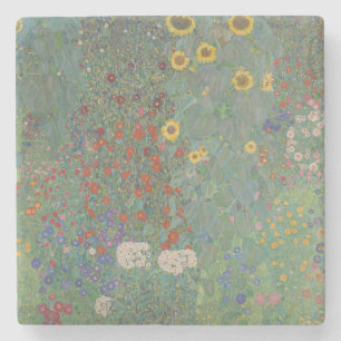 Vintage Klimt Boerderij Tuin Zonnebloemen Bloemsch Stenen Onderzetter
