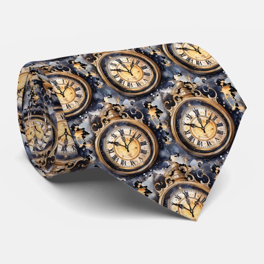 Vintage Klok Face Steampunk Heren Das (Opgerold)