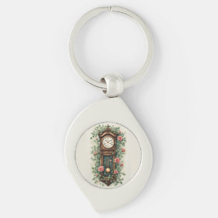 Vintage klok omringd door rozen en wijnranken Meta Sleutelhanger