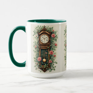 Vintage klok omringd door rozen en wijnranken mok