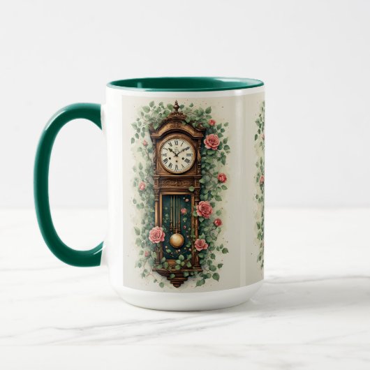 Vintage klok omringd door rozen en wijnranken mok (Links)