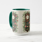 Vintage klok omringd door rozen en wijnranken mok (Voorkant links)