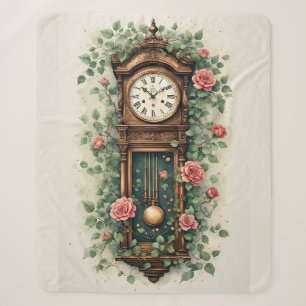Vintage klok omringd door rozen en wijnranken sherpa deken