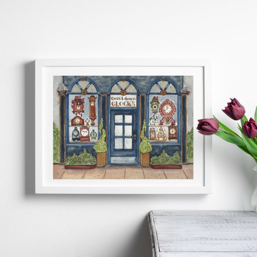 Vintage Klok Waterverf Poster