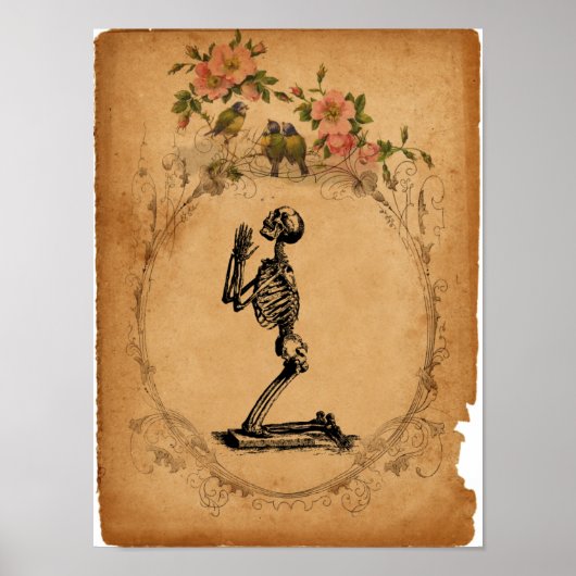 Vintage Kneeling Skeleton Poster (Voorkant)