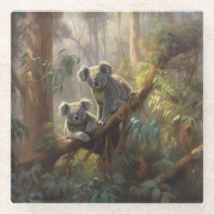 Vintage Koala's en Eucalyptusbos Fijne Kunst Glazen Onderzetter
