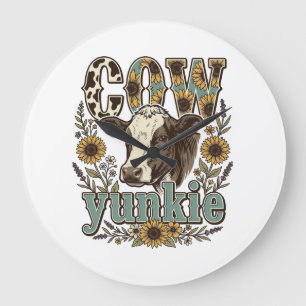 Vintage Koe Yunkie Zonnebloem Boerderij Design_1 Grote Klok