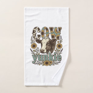 Vintage Koe Yunkie Zonnebloem Boerderij Design_1 Handdoek