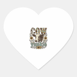 Vintage Koe Yunkie Zonnebloem Boerderij Design_1 Hart Sticker