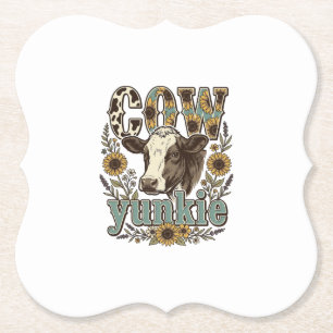 Vintage Koe Yunkie Zonnebloem Boerderij Design_1 Kartonnen Onderzetters