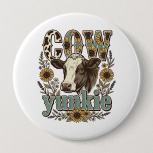 Vintage Koe Yunkie Zonnebloem Boerderij Design_1 Ronde Button 4,0 Cm