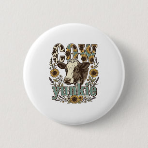 Vintage Koe Yunkie Zonnebloem Boerderij Design_1 Ronde Button 5,7 Cm