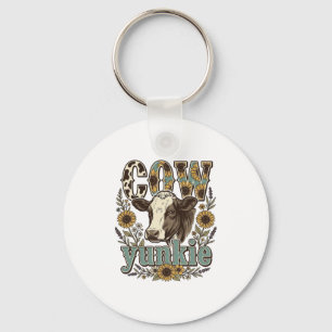 Vintage Koe Yunkie Zonnebloem Boerderij Design_1 Sleutelhanger