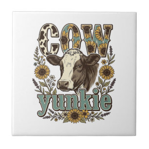 Vintage Koe Yunkie Zonnebloem Boerderij Design_1 Tegeltje