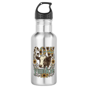 Vintage Koe Yunkie Zonnebloem Boerderij Design_1 Waterfles
