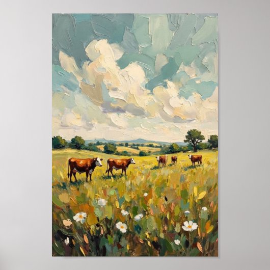 Vintage koeweide boerderij kunst poster (Voorkant)