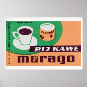 Vintage koffie luciferdoosje print - Japans label