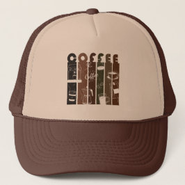 Vintage koffie typografie illustratie handgetekend trucker pet