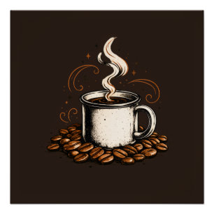 Vintage koffiekop met koffiebonen   Gezellige koff Perfect Poster