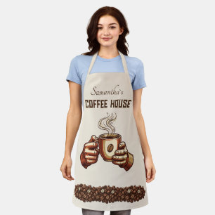 Vintage koffiekop Terracotta Café branding Schort