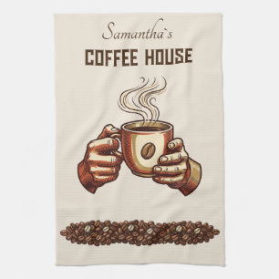 Vintage koffiekop Terracotta Café branding Theedoek