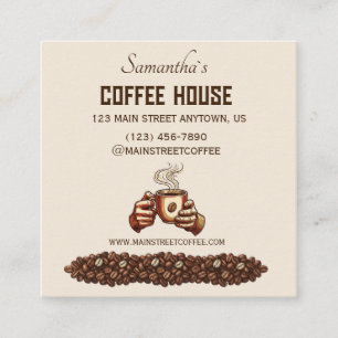 Vintage koffiekop Terracotta Café branding Vierkante Visitekaartje