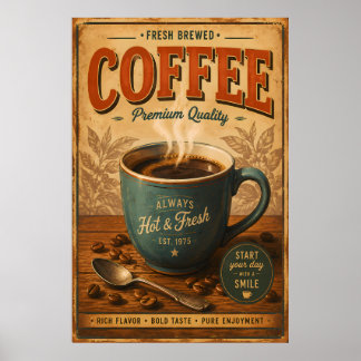Vintage koffieposter wanddecoratie | Retro keuken Poster