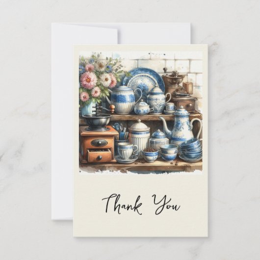 Vintage koffieset op plank bedankkaart (Voorkant)