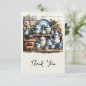 Vintage koffieset op plank bedankkaart (Staand voorkant)