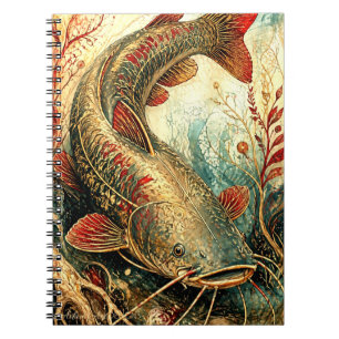 Vintage Koi Meerval Fusie Kunst Sierlijk Waterdier Notitieboek
