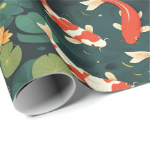 Vintage Koi-vis en gouden lotus bloemencadeaupapie