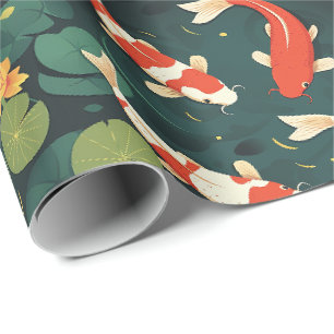 Vintage Koi-vis en gouden lotus bloemencadeaupapie Cadeaupapier
