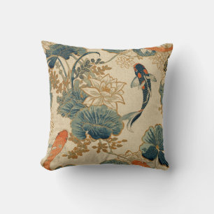 Vintage Koi-vis & Lotus - Japanse Tuinvijver Kussen