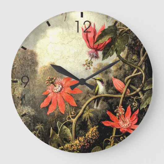 Vintage Kolibrie en Passiebloemen Kunst Grote Klok (Voorkant)