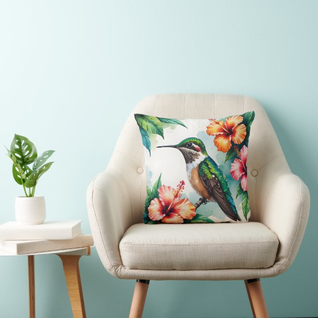 Vintage Kolibrie & Hibiscus Bloem Kussensloop Kussen (Stoel)