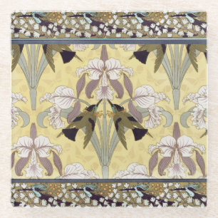 Vintage Kolibrie Orchidee Art Nouveau Patroon Glazen Onderzetter