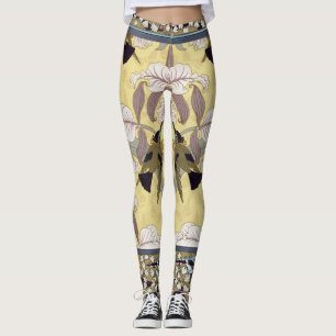Vintage Kolibrie Orchidee Art Nouveau Patroon Leggings