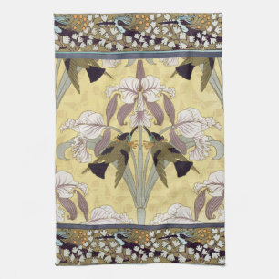 Vintage Kolibrie Orchidee Art Nouveau Patroon Theedoek