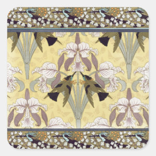 Vintage Kolibrie Orchidee Art Nouveau Patroon Vierkante Sticker