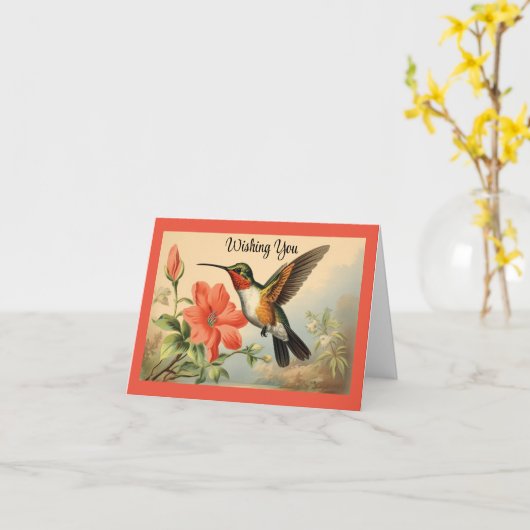 Vintage Kolibrie Verjaardagskaart Kaart (Gele Bloem)