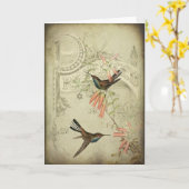 Vintage Kolibries Kaart (Gele Bloem)