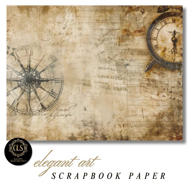 Vintage Kompas Antieke Klok Scrapbook Papier (Scrapbook Paper - Vintage Compass Antique Clock)