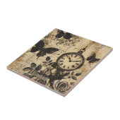 Vintage Kompas & Vlinder - Rustiek Papier Tegeltje (Zijkant)