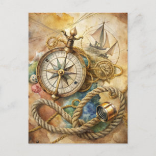 Vintage Kompas Zeevaart Oceaan Avontuur Briefkaart
