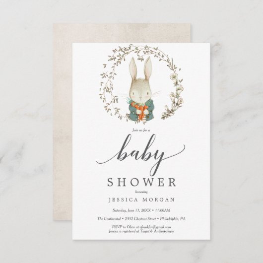 Vintage konijn-Baby shower Kaart (Voorkant / Achterkant)