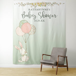 Vintage Konijn Ballonnen Bloemig Baby Shower Achte Wandkleed