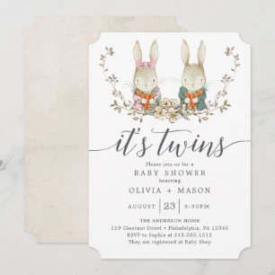Vintage konijn Botanische Twin Baby shower Kaart