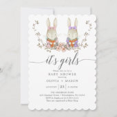 Vintage konijn Botanische Twin Baby shower Kaart (Voorkant)